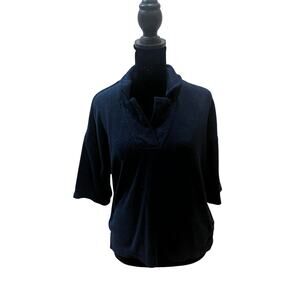 C&C California Terry Cloth Polo Crop Top — Navy | Size Medium